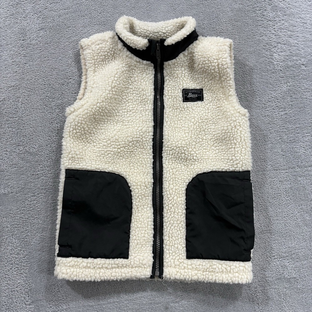 G.H. Bass & Co. Sherpa Fleece Vest Youth Kids 6 White Black Full Zip